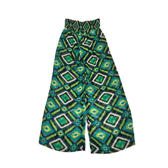 Show Me Your Mumu Sheer Pants Women's Size M Green Diamond Pattern Smocked Waist - Picture 4 of 6